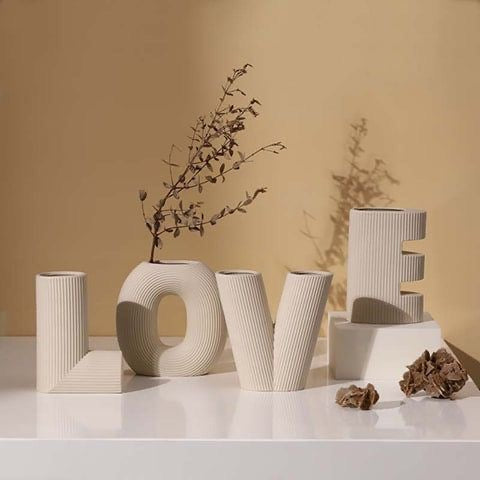 Ceramic Ribbed LOVE Letters Vases - Set of 4