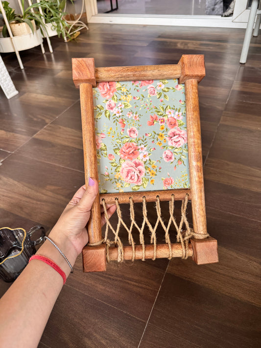 Exquisite Floral Print Wooden Khatiya/Cot Tray