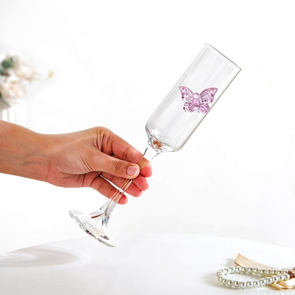 Exquisite 3D Pink Butterfly Champagne Glass (Contains 2 Glasses)