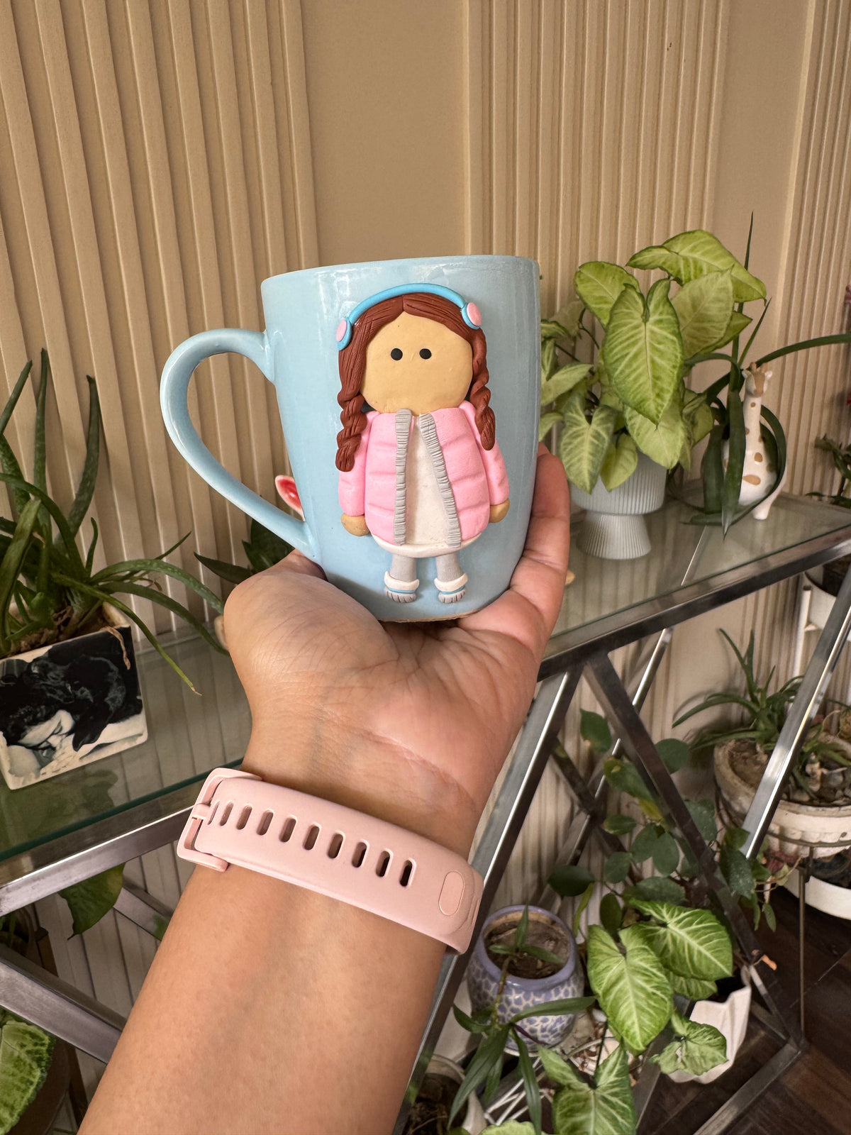 Cute Girl in Winter Clothes Handmade Ceramic Mug (250 ml)