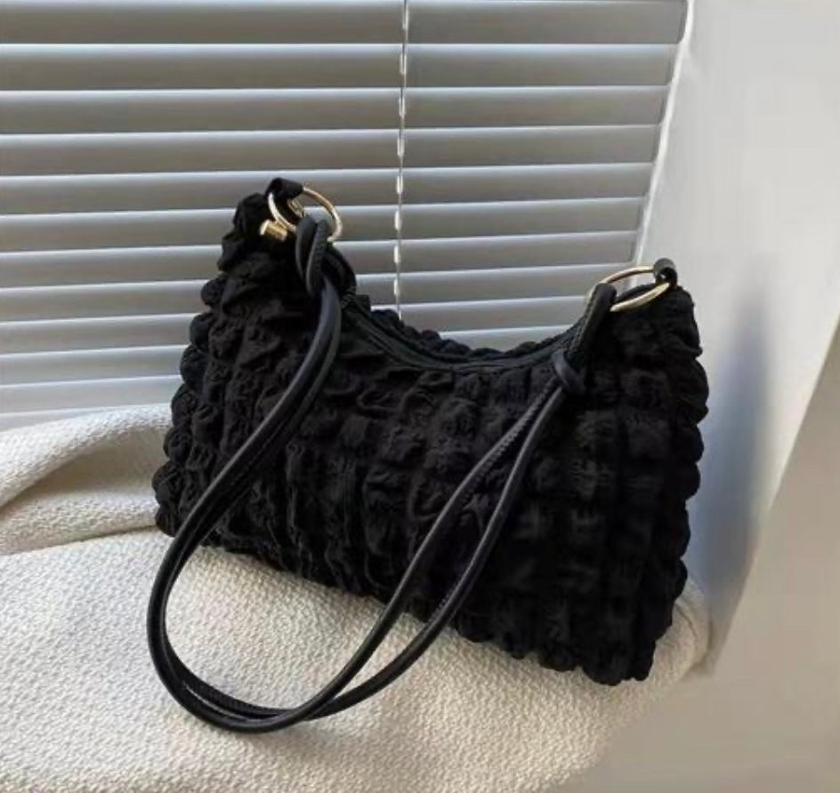 Designer Ruched Puff Baguette Handbag