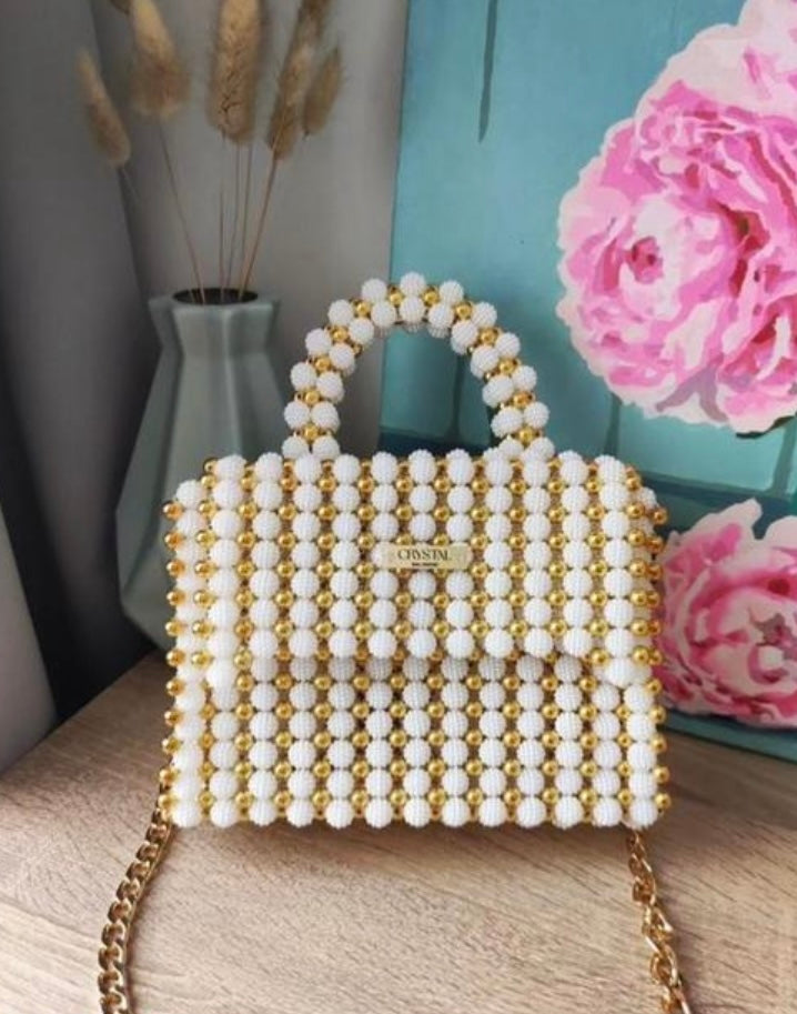 Elegant Handbag with Pearls Detailing