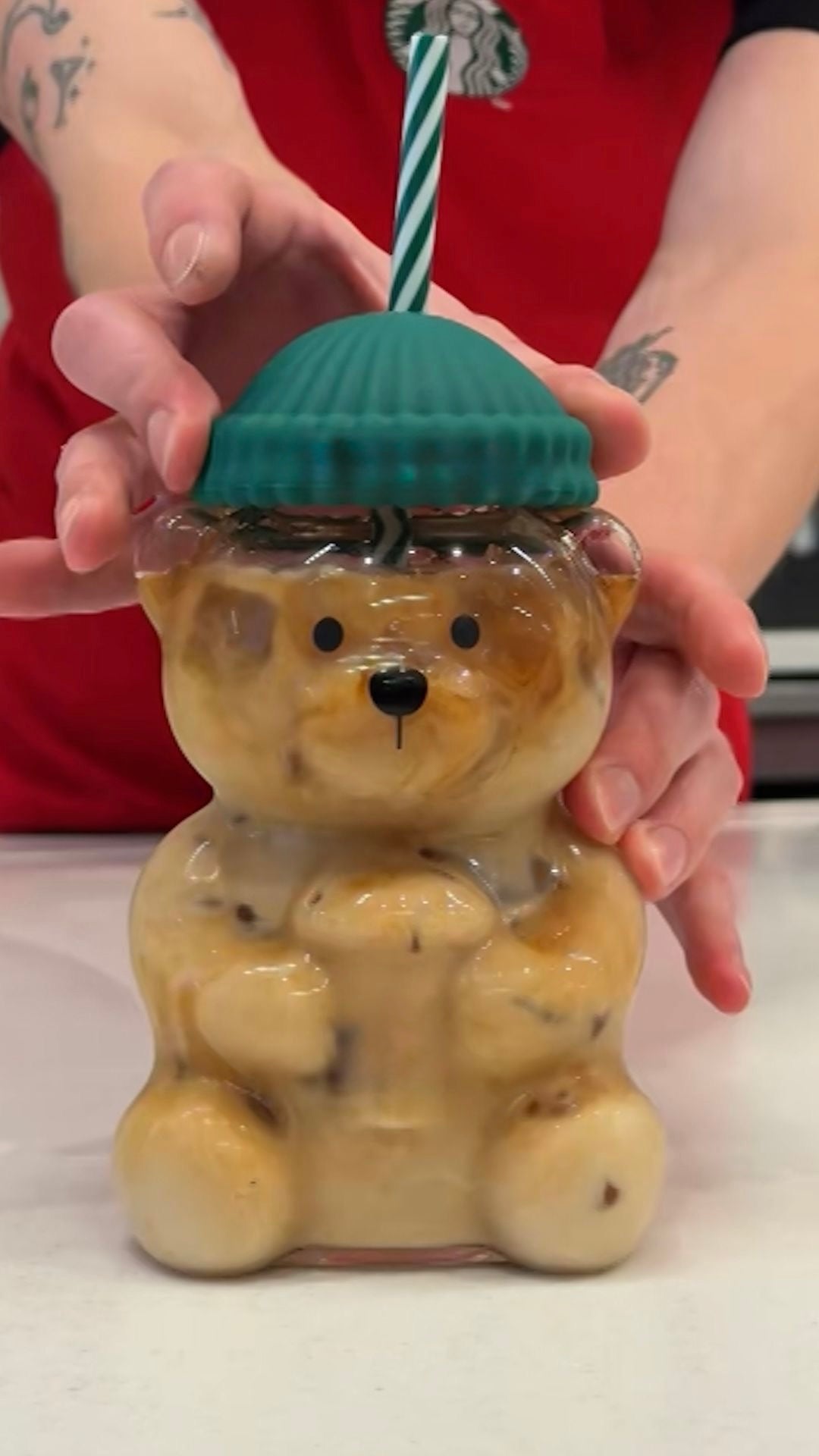 Cute Teddy Glass Tumbler with Straw & Lid