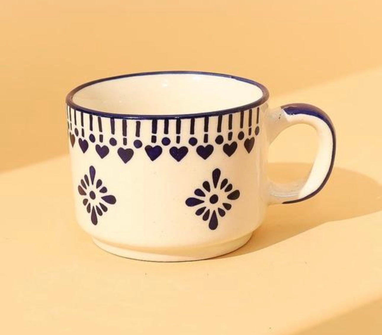 Elegant Motif Print Handpainted Ceramic Cups - Set of 6