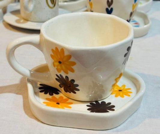 Flowers Design Mug & Saucer Set