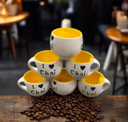 “I Love Chai” Ceramic Cups - Set of 6