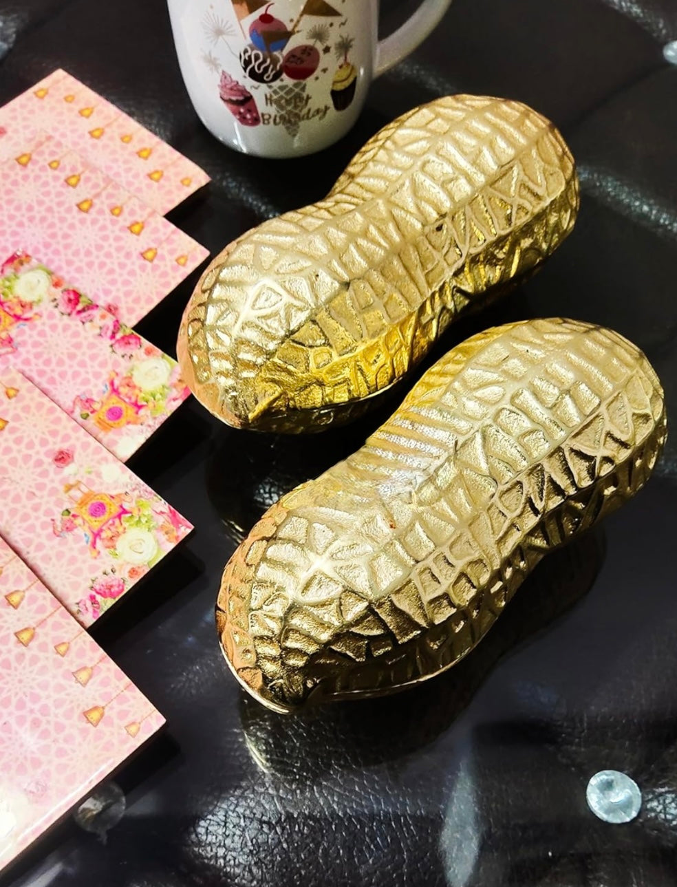 Luxe Gold Decorative Multipurpose Peanut Shape Trinket Tray
