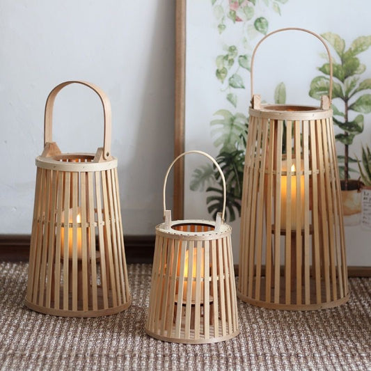 Natural Bamboo Rattan Lanterns - Set of 3