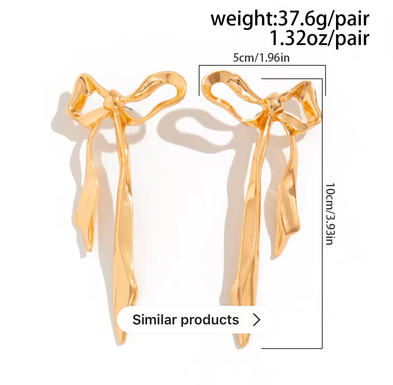 18k Gold Plated Metal Irregular Big Bow Tie Earrings