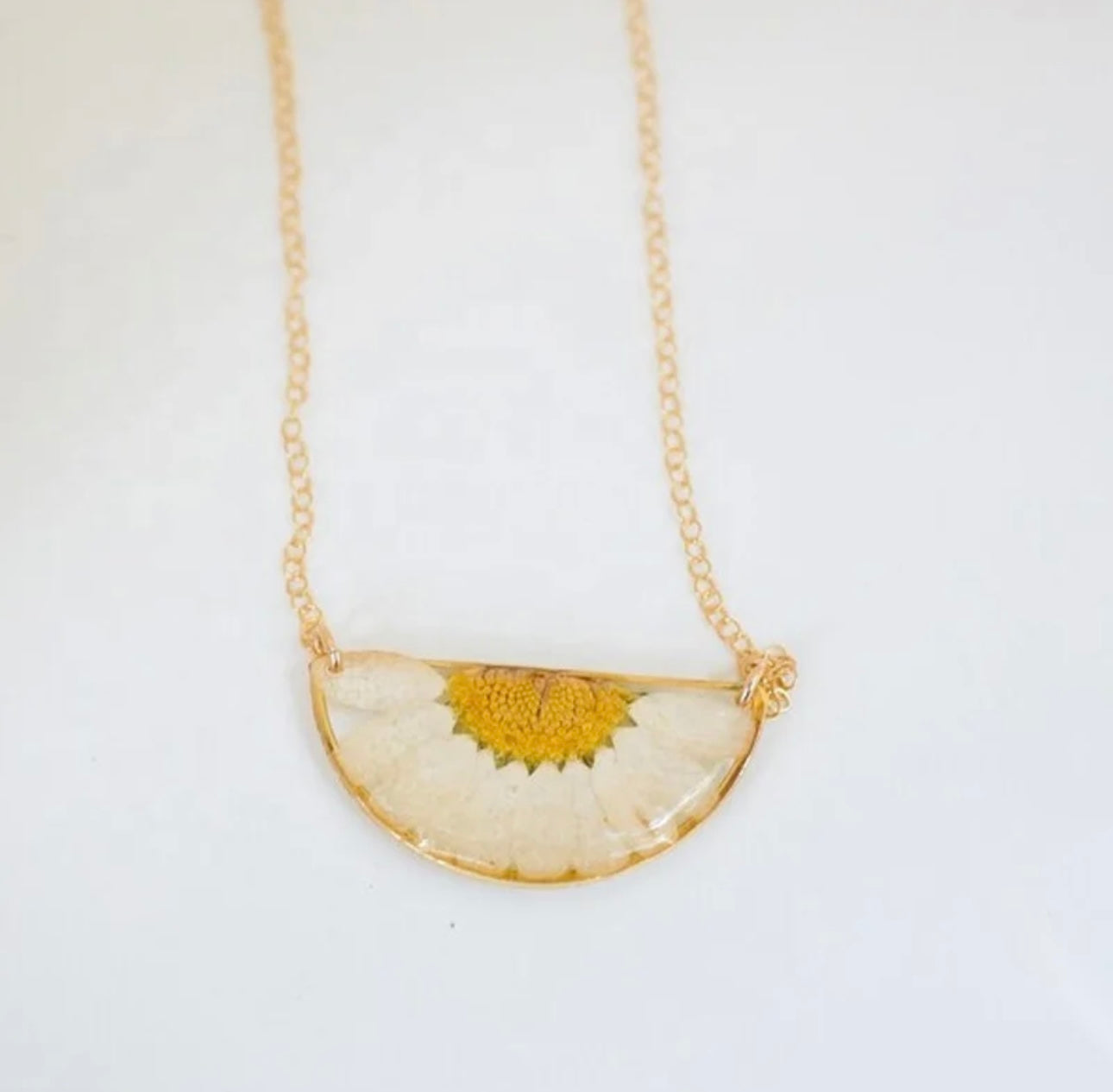 Pendant with Real Half Daisy Flower