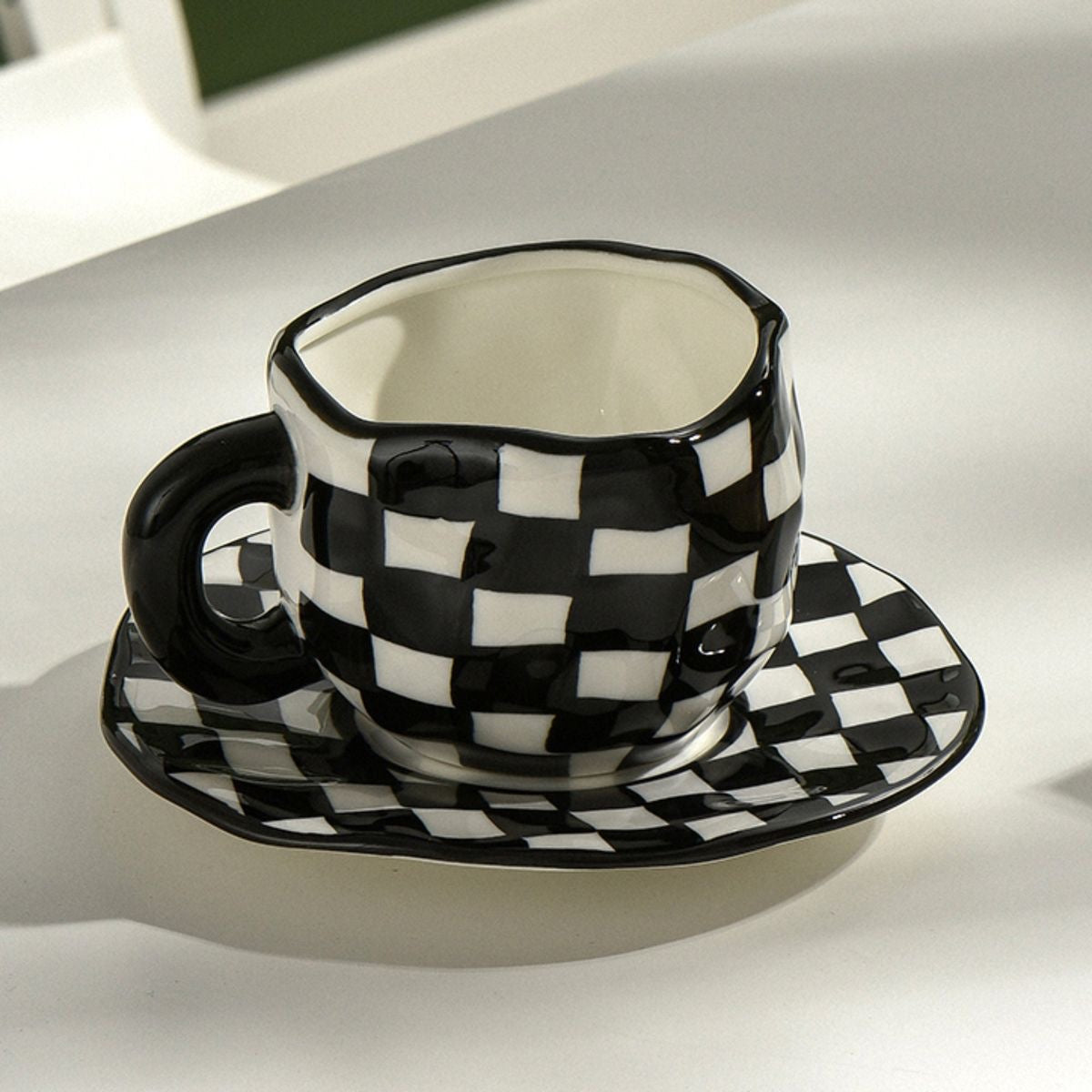 Checkered Mug and Saucer Set