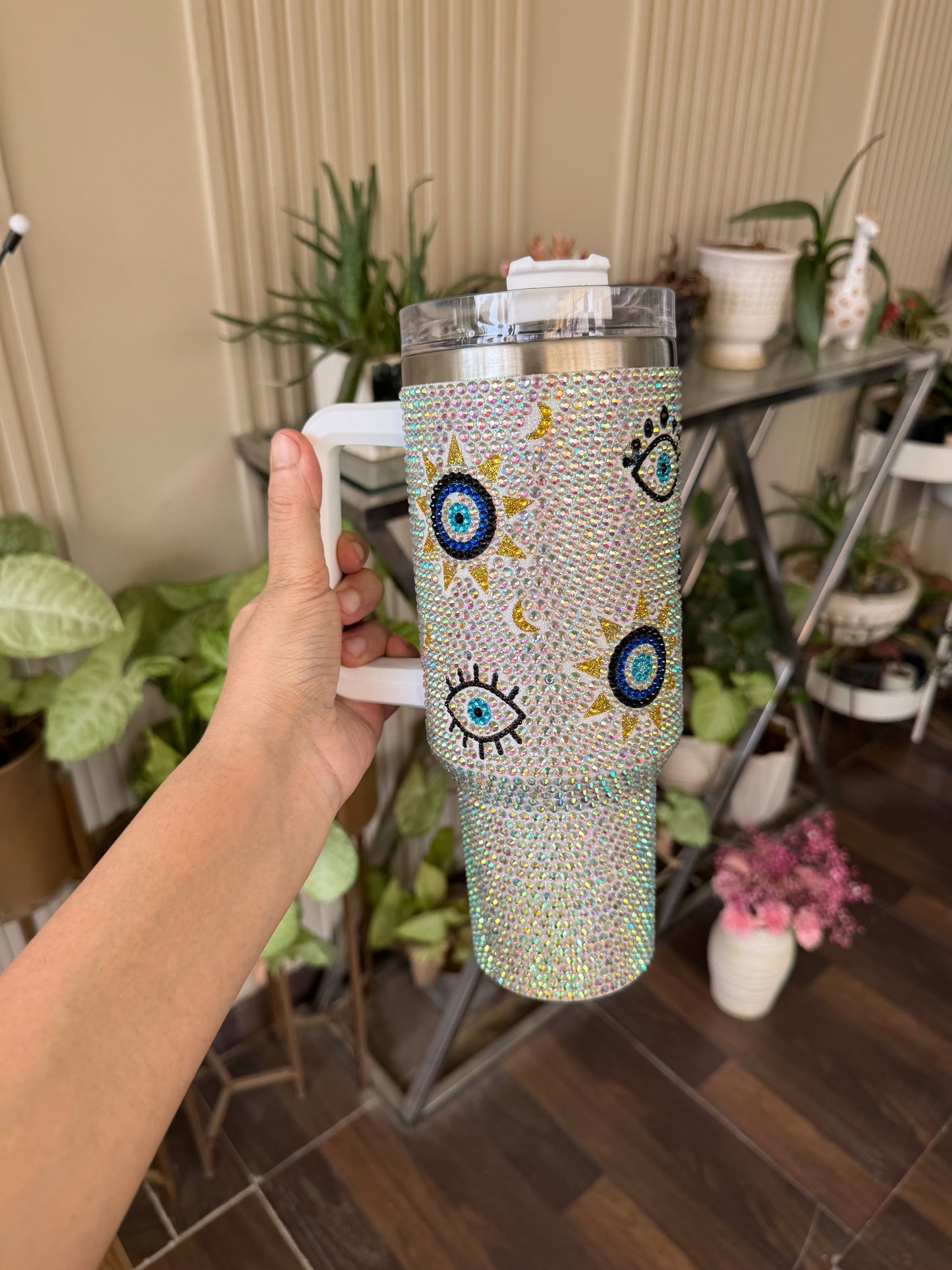Aesthetic “Evil Eye” Detail Rhinestones Studded Tumbler