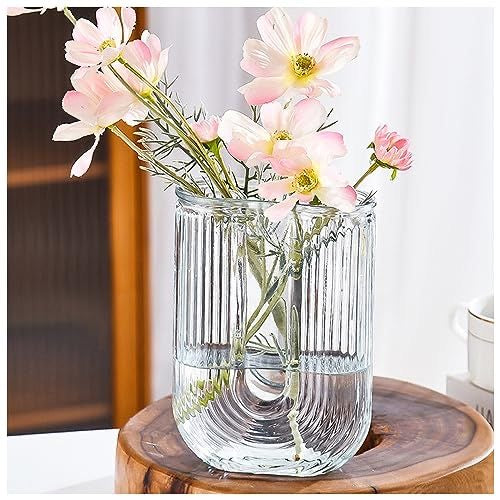 Clear Ribbed U-Shaped Glass Vase