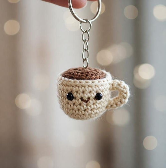 Cute Crochet Coffee Cup Keychain