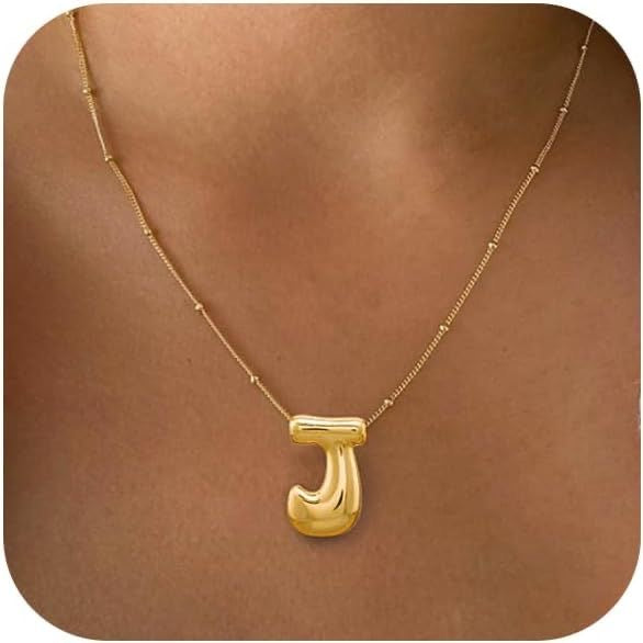 18k Gold Plated Balloon Letter Initial Alphabet Bubble Necklace