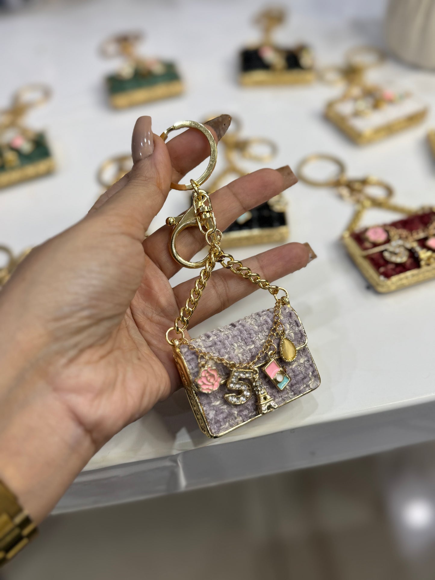 Exclusive Handbag Shape Metal Rhinestones Keychain