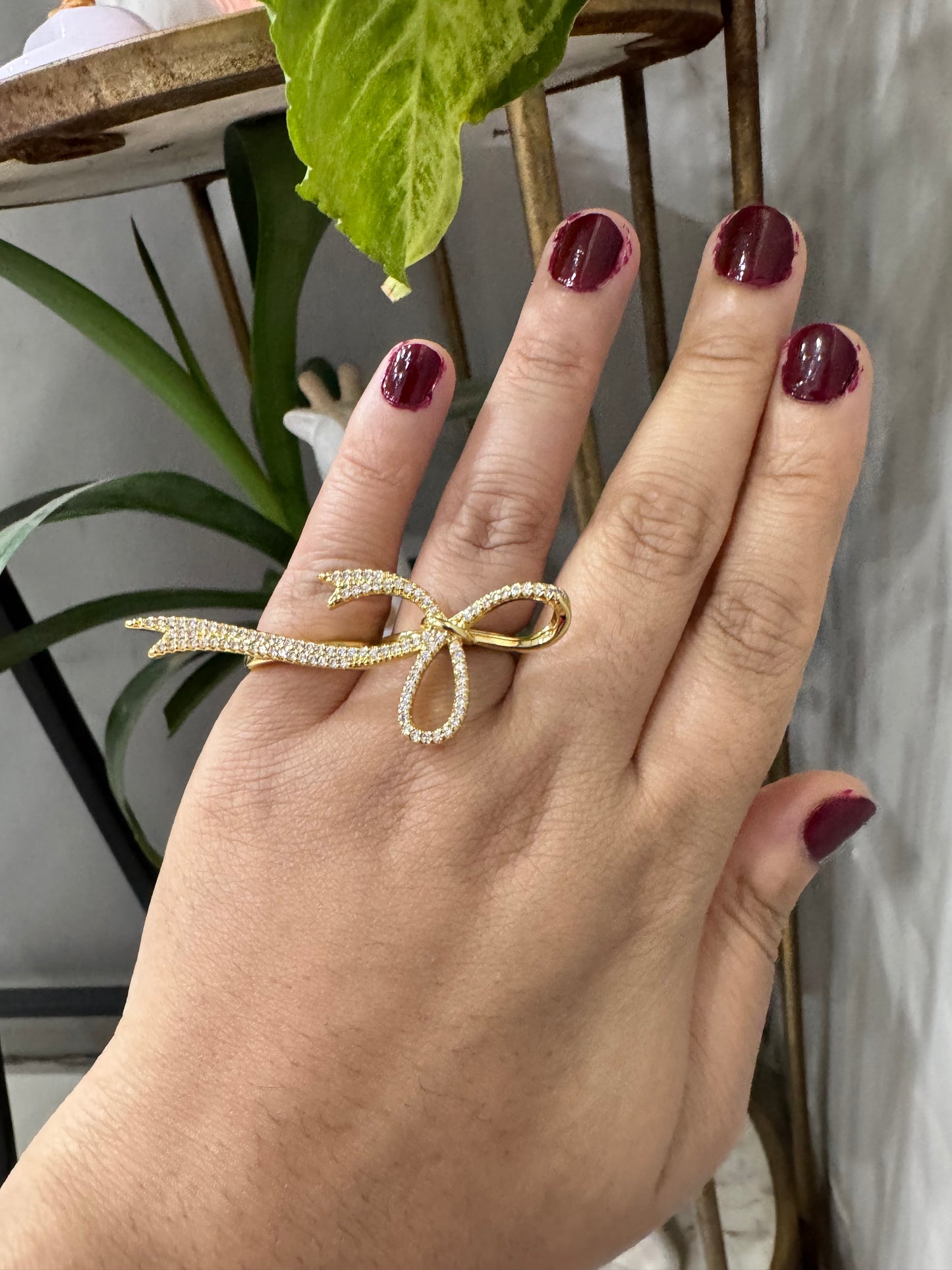 Elegant Rhinestones Gold Bow Ring Minimalist
