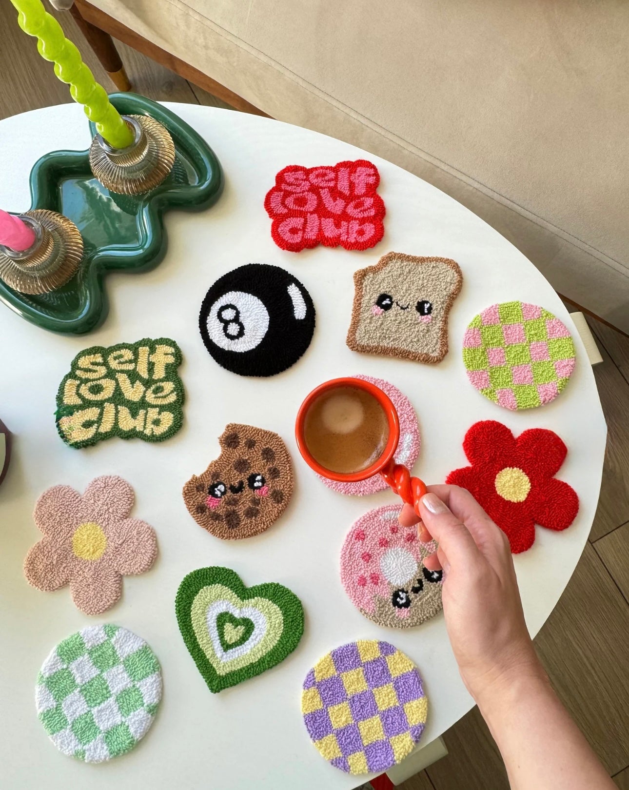 Exclusive Quirky Handmade Punch Needle Mug Rugs / Coasters