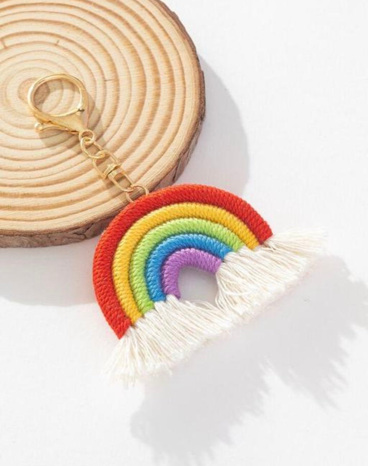 Handmade Macrame Rainbow Keychain with Tassels