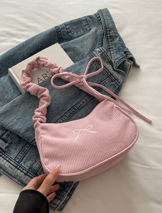 Premium Ribbed Pink Bow Bag