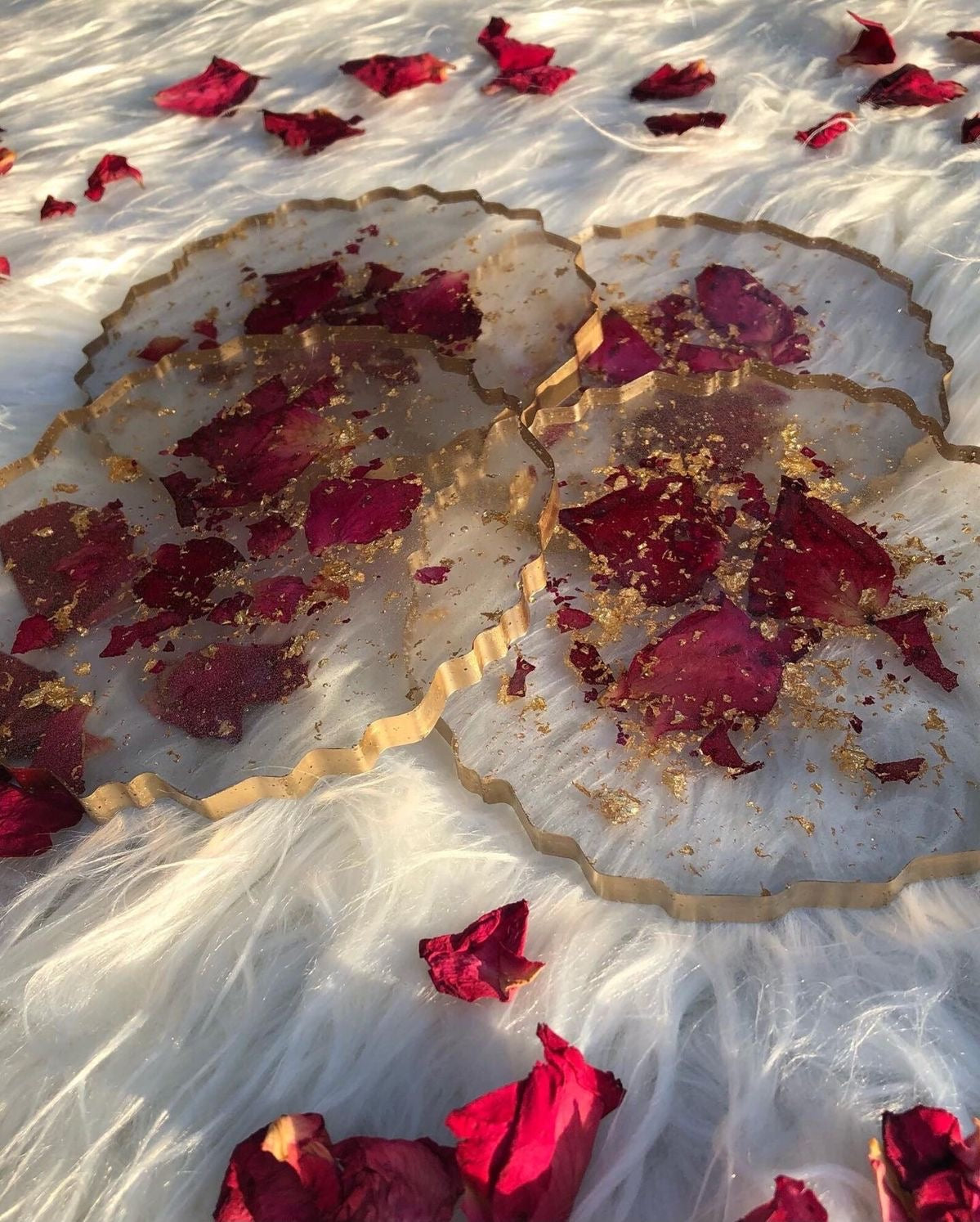 Coasters with Real Rose Petals