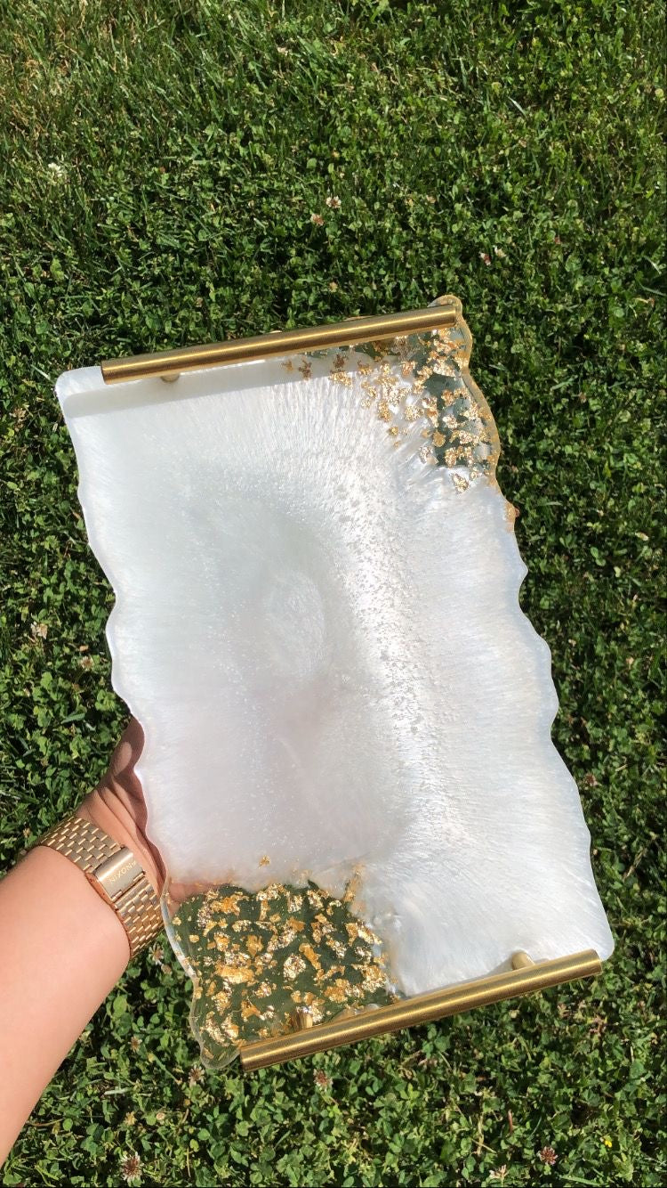 White Decorative Tray with Gold Detailing