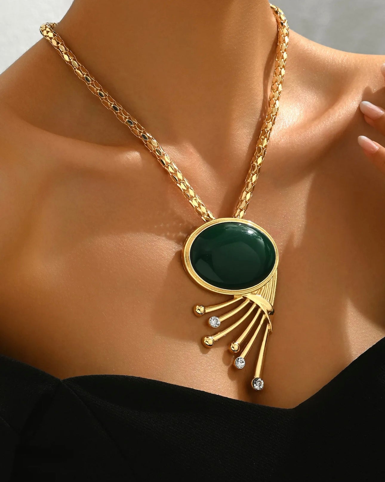 Gold Plated Emerald Stone Statement Neckpiece