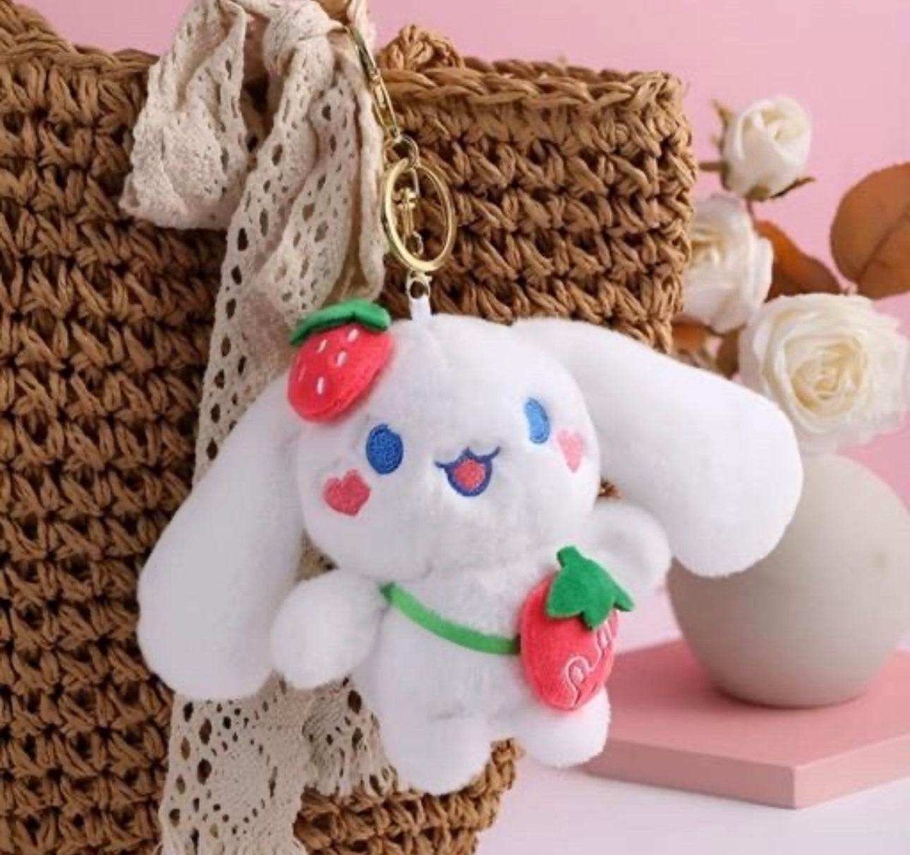 Cute Cinnamoroll Strawberry Plush Keychain