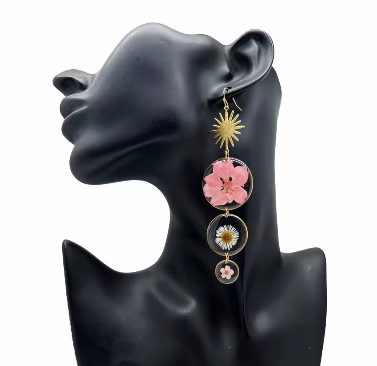 Elegant Drop Earrings with Real Pressed Dried Flowers