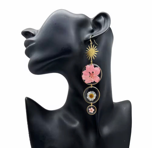 Elegant Drop Earrings with Real Pressed Dried Flowers