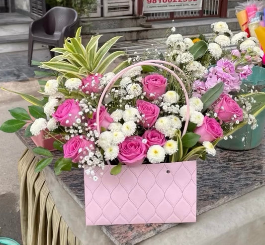 Premium Fresh Flowers Luxe Bouquet Basket (Only deliverable in Delhi/NCR)