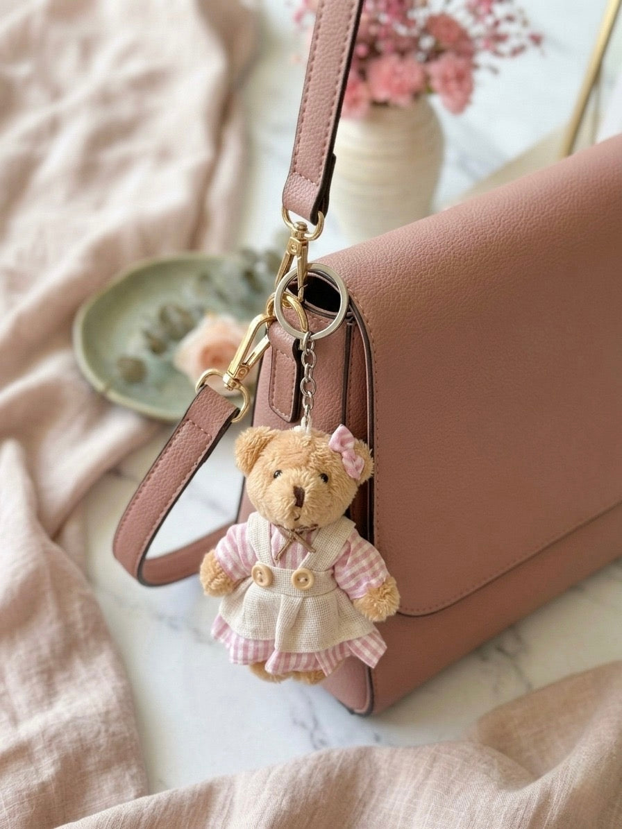 Exclusive Couple Teddy Keychain in Cute Pink Outfit