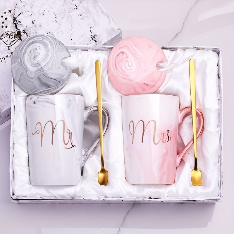 Mr & Mrs Mugs Set with Lid & Stirrer