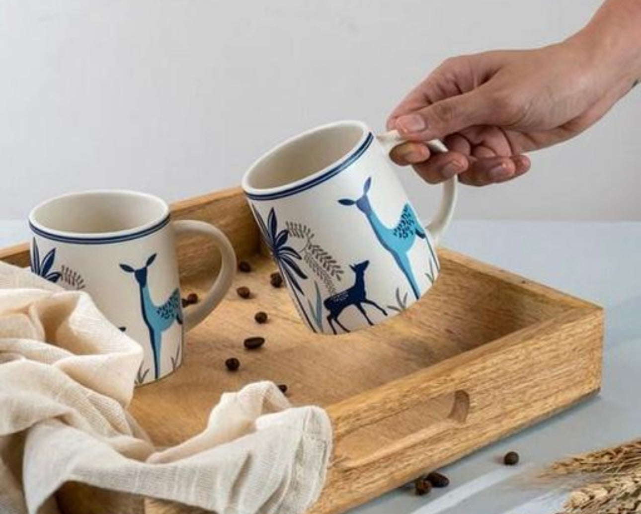 Blue Deer Design Mugs - Set of 2