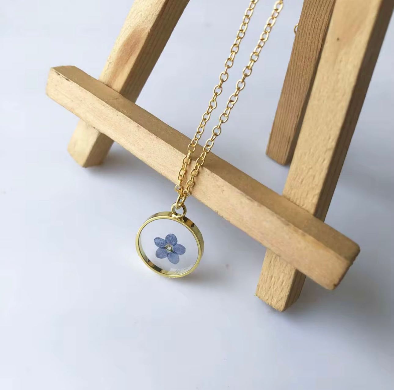 Petite Pendant with Real Forget-Me-Not Flower