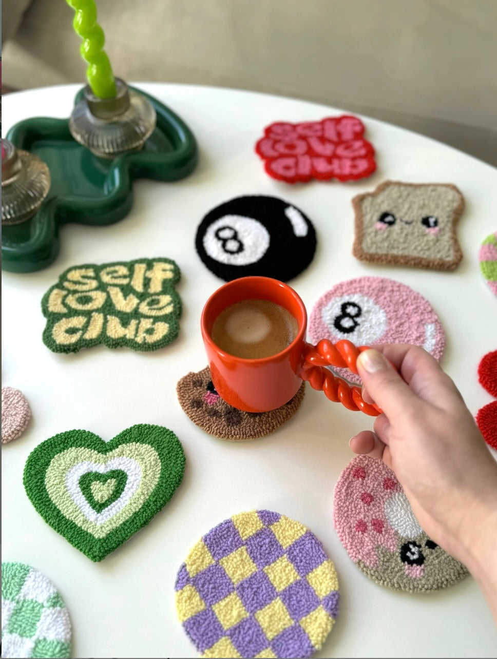 Exclusive Quirky Handmade Punch Needle Mug Rugs / Coasters