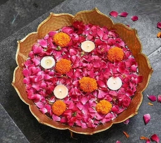 Decorative Lotus Shape Scallop Gold Urli Bowl for Diwali