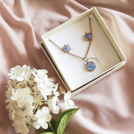 Pendant & Earrings Combo with Real Pressed Flowers