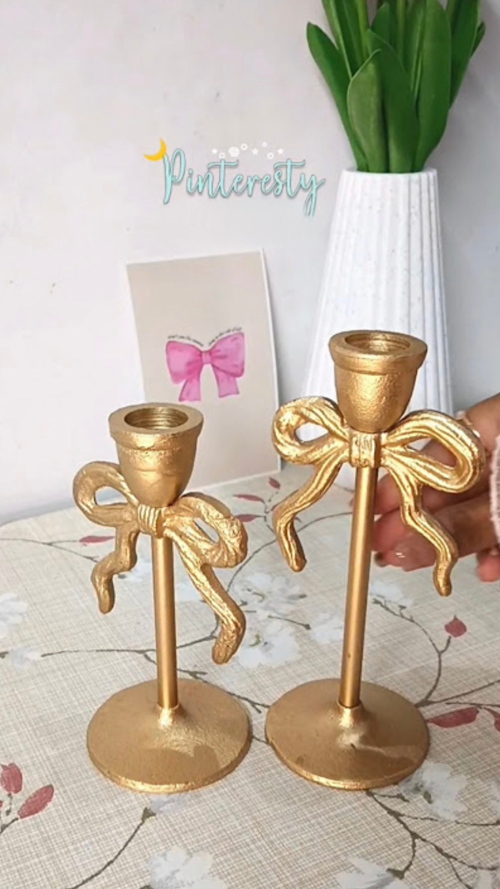 Aesthetic Gold Bows Candle Holder - Set of 2