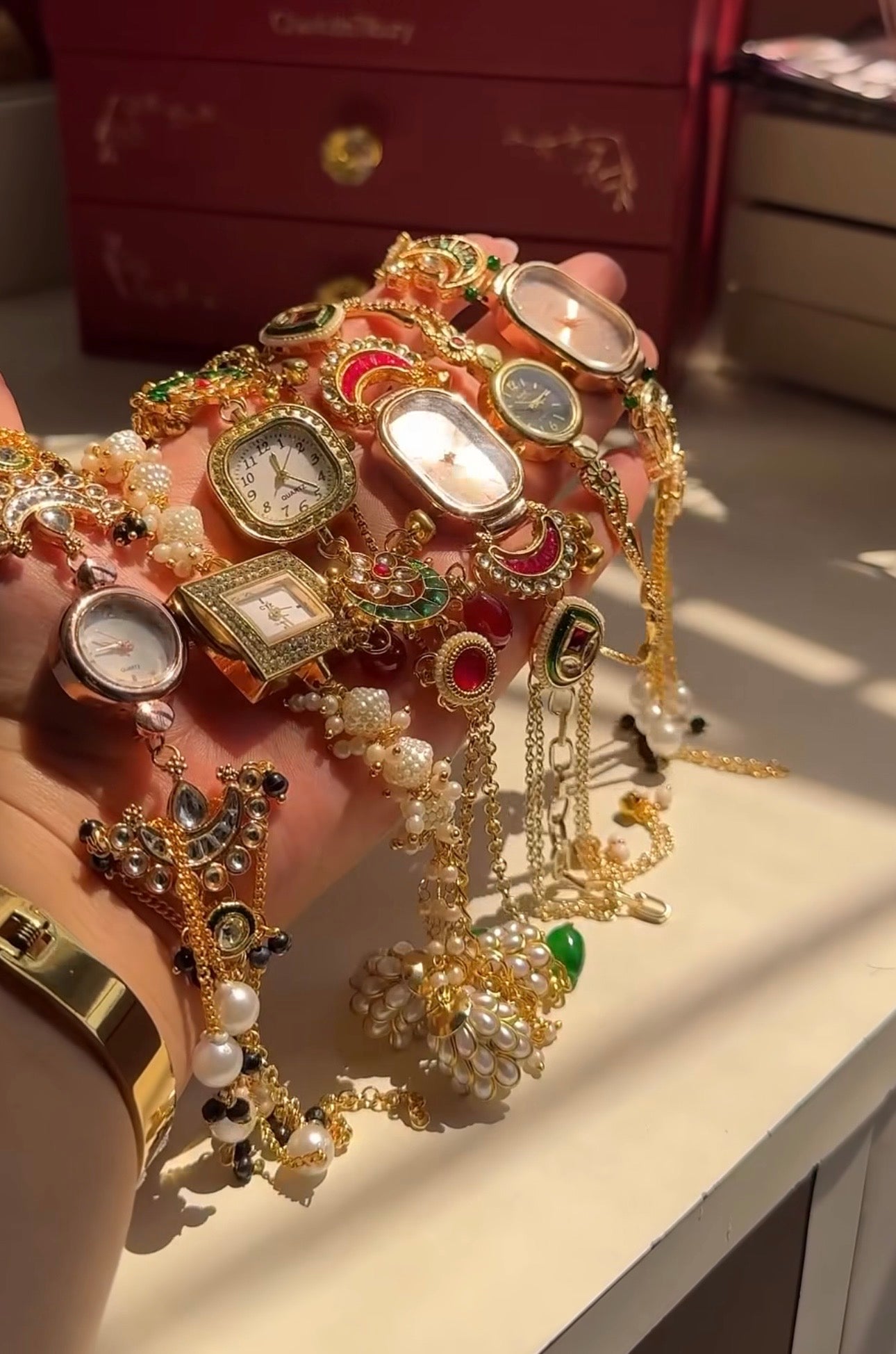 Trending Viral Kundan Ghungroo Kashmiri Watch/Bracelet