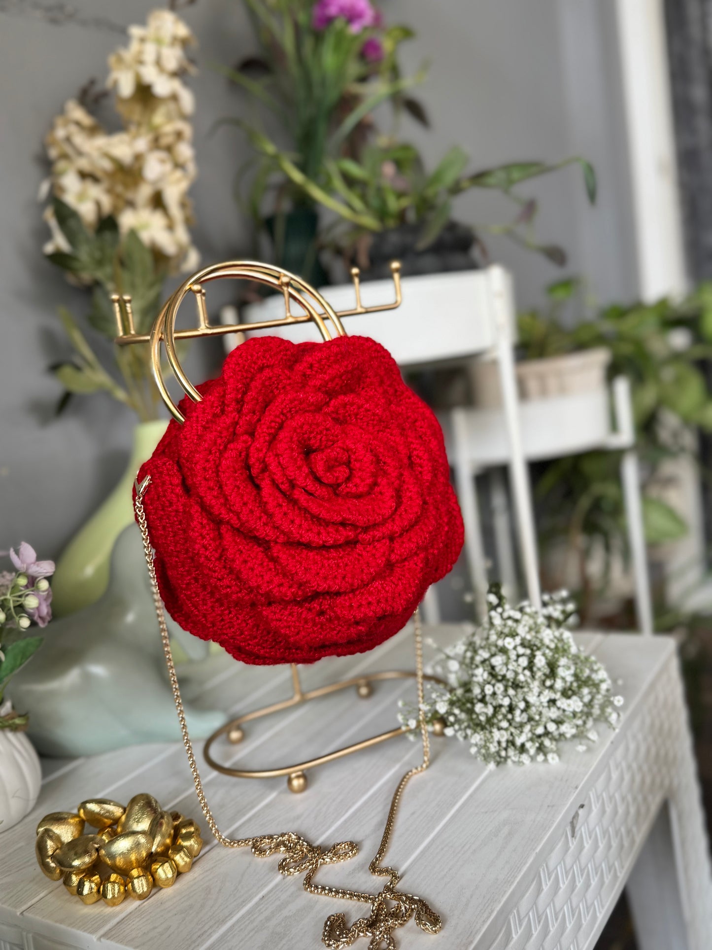Exquisite Rose Shape Handmade Crochet Bag