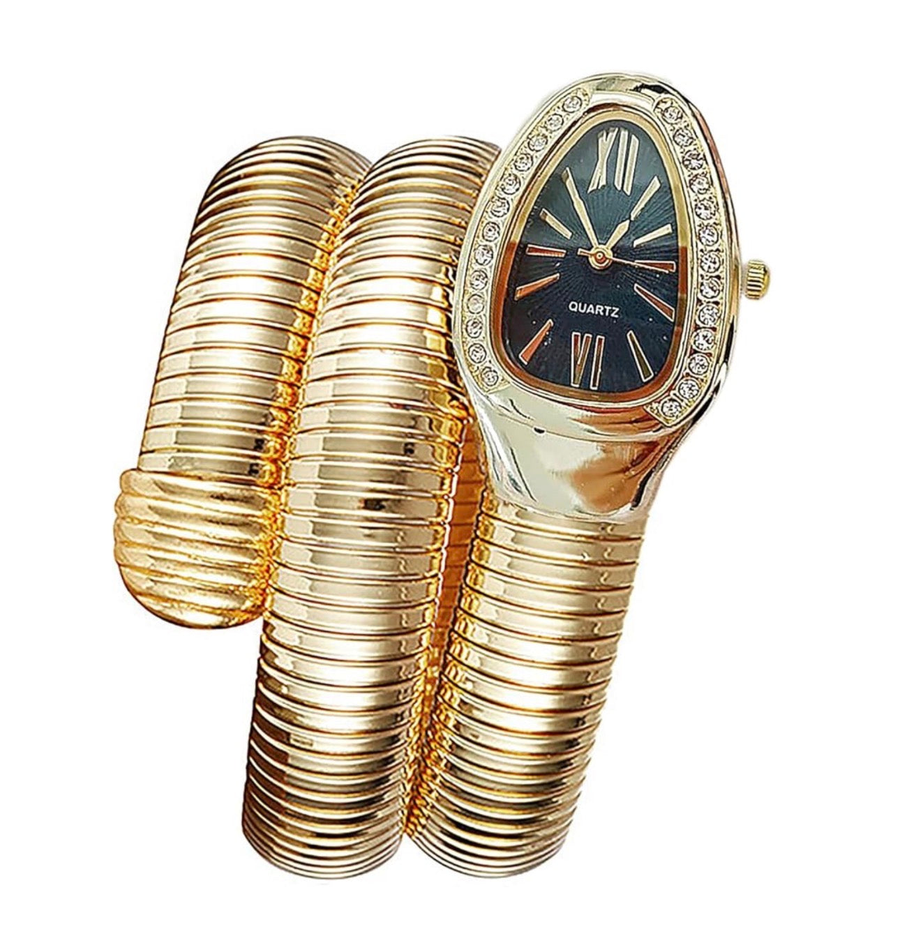Exquisite Gold Plated Spiral Snake Watch / Serpentine Bracelet