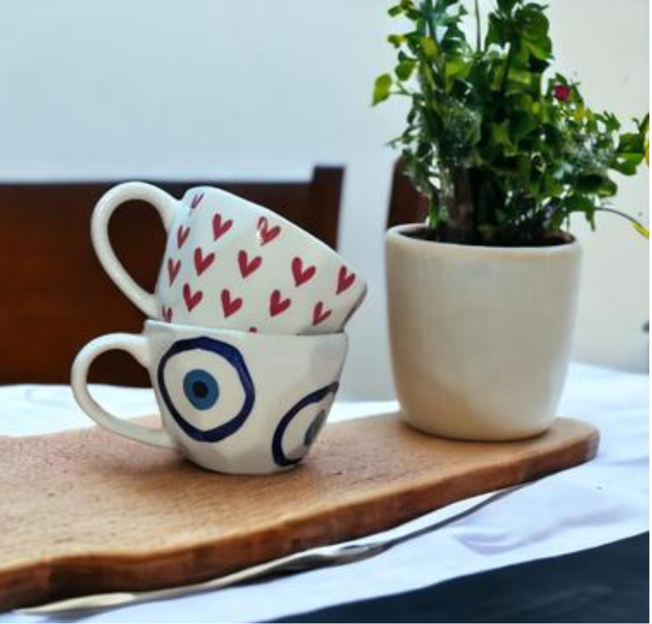 Hearts & Evil Eye Print Cups Combo