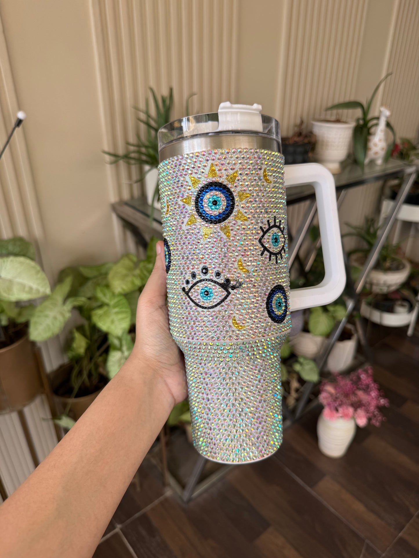 Aesthetic “Evil Eye” Detail Rhinestones Studded Tumbler