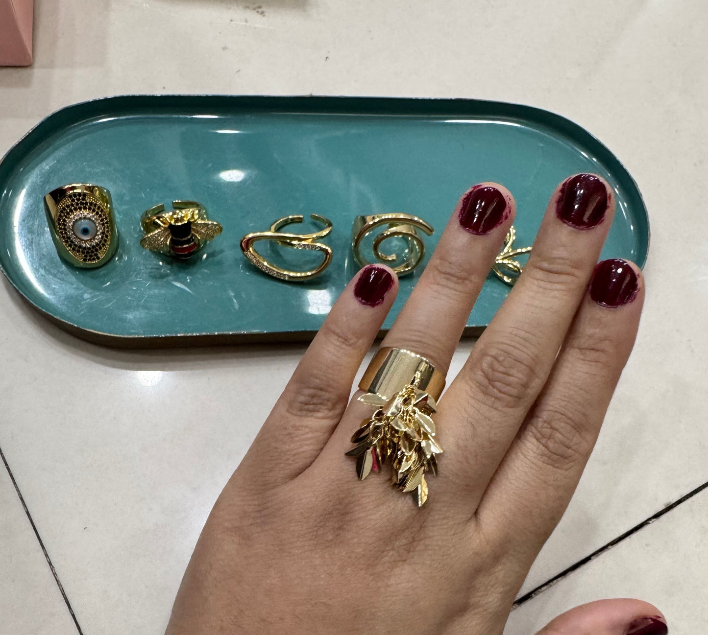 Statement Gold Drop Down Hanging Leaf Ring