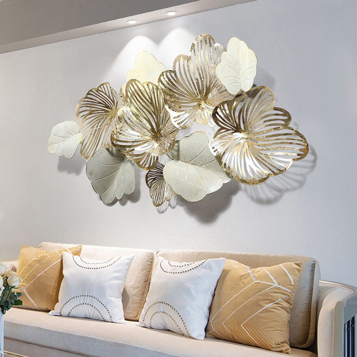 White & Gold Metal Wall Art