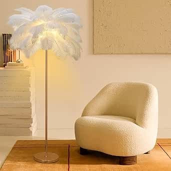 Decorative Ostrich Feather Floor Lamp with Straight Stand