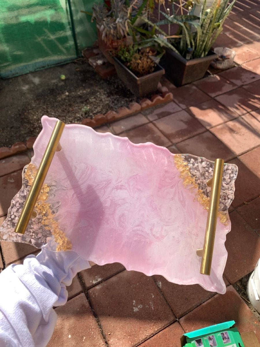 Pink Decorative Tray with Gold Detailing