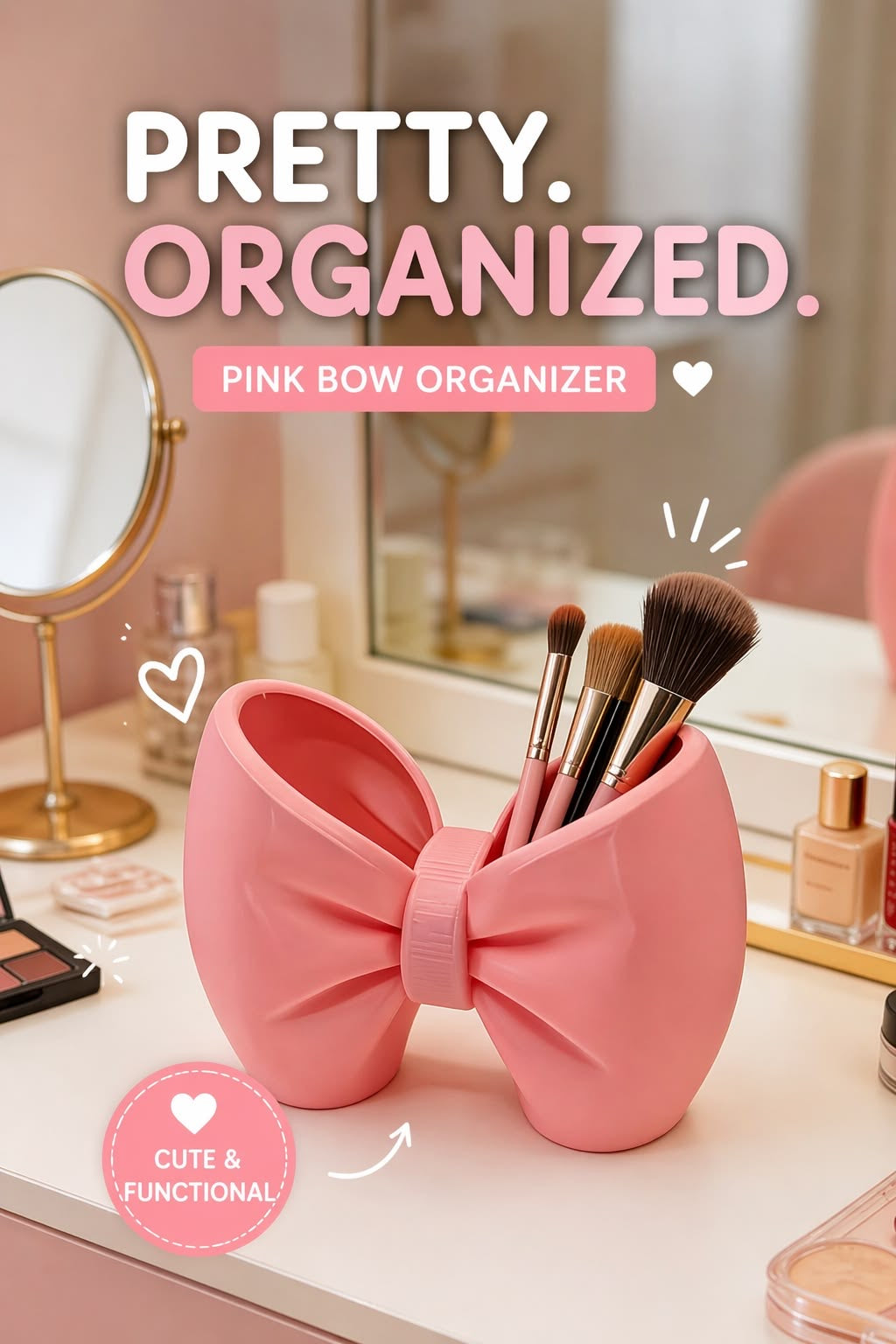 Decorative Multipurpose Bow Shape Brush Holder/Trinket Holder