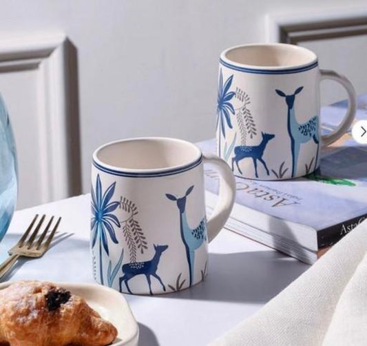 Blue Deer Design Mugs - Set of 2
